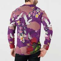 Hawaiian and Japanese Culture Together Button Sweatshirt Purple Ohia Lehua Plumeria and Sakura Blooming LT03 - Polynesian Pride