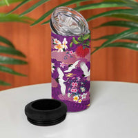 Hawaiian and Japanese Culture Together 4 in 1 Can Cooler Tumbler Purple Ohia Lehua Plumeria and Sakura Blooming LT03 - Polynesian Pride