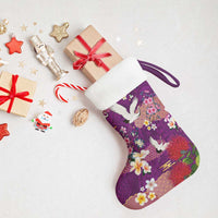 Hawaiian and Japanese Culture Together Christmas Stocking Purple Ohia Lehua Plumeria and Sakura Blooming LT03 - Polynesian Pride