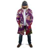 Hawaiian and Japanese Culture Together Cloak Purple Ohia Lehua Plumeria and Sakura Blooming - Polynesian Pride