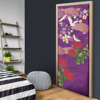 Hawaiian and Japanese Culture Together Door Cover Purple Ohia Lehua Plumeria and Sakura Blooming LT03 - Polynesian Pride