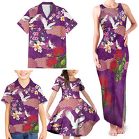 Hawaiian and Japanese Culture Together Family Matching Tank Maxi Dress and Hawaiian Shirt Purple Ohia Lehua Plumeria and Sakura Blooming LT03 - Polynesian Pride