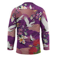 Hawaiian and Japanese Culture Together Hockey Jersey Purple Ohia Lehua Plumeria and Sakura Blooming LT03 - Polynesian Pride