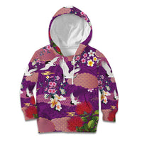 Hawaiian and Japanese Culture Together Kid Hoodie Purple Ohia Lehua Plumeria and Sakura Blooming LT03 Hoodie Purple - Polynesian Pride