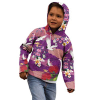 Hawaiian and Japanese Culture Together Kid Hoodie Purple Ohia Lehua Plumeria and Sakura Blooming LT03 - Polynesian Pride