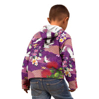 Hawaiian and Japanese Culture Together Kid Hoodie Purple Ohia Lehua Plumeria and Sakura Blooming LT03 - Polynesian Pride