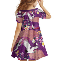 Hawaiian and Japanese Culture Together Kid Short Sleeve Dress Purple Ohia Lehua Plumeria and Sakura Blooming LT03 - Polynesian Pride