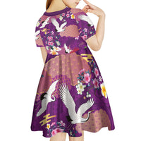 Hawaiian and Japanese Culture Together Kid Short Sleeve Dress Purple Ohia Lehua Plumeria and Sakura Blooming LT03 - Polynesian Pride
