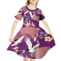 Hawaiian and Japanese Culture Together Kid Short Sleeve Dress Purple Ohia Lehua Plumeria and Sakura Blooming LT03 - Polynesian Pride