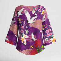 Hawaiian and Japanese Culture Together Kimono Sleeve Blouse Purple Ohia Lehua Plumeria and Sakura Blooming LT03 - Polynesian Pride