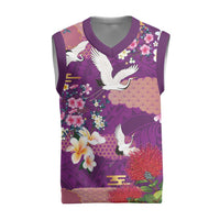 Hawaiian and Japanese Culture Together Christmas Knitted V-Neck Vest Purple Ohia Lehua Plumeria and Sakura Blooming LT03 Purple - Polynesian Pride