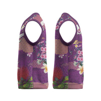 Hawaiian and Japanese Culture Together Christmas Knitted V-Neck Vest Purple Ohia Lehua Plumeria and Sakura Blooming LT03 - Polynesian Pride