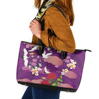 Hawaiian and Japanese Culture Together Leather Tote Bag Purple Ohia Lehua Plumeria and Sakura Blooming LT03 Purple - Polynesian Pride