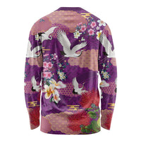 Hawaiian and Japanese Culture Together Long Sleeve Shirt Purple Ohia Lehua Plumeria and Sakura Blooming LT03 - Polynesian Pride