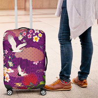 Hawaiian and Japanese Culture Together Luggage Cover Purple Ohia Lehua Plumeria and Sakura Blooming LT03 Purple - Polynesian Pride