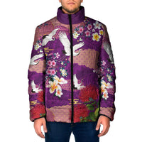 Hawaiian and Japanese Culture Together Padded Jacket Purple Ohia Lehua Plumeria and Sakura Blooming LT03 Men Purple - Polynesian Pride