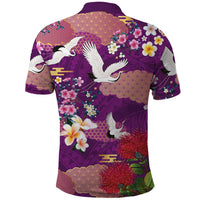 Hawaiian and Japanese Culture Together Polo Shirt Purple Ohia Lehua Plumeria and Sakura Blooming LT03 - Polynesian Pride