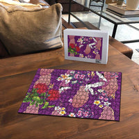Hawaiian and Japanese Culture Together Puzzle Purple Ohia Lehua Plumeria and Sakura Blooming LT03 - Polynesian Pride