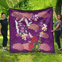 Hawaiian and Japanese Culture Together Quilt Purple Ohia Lehua Plumeria and Sakura Blooming LT03 - Polynesian Pride