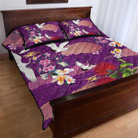 Hawaiian and Japanese Culture Together Quilt Bed Set Purple Ohia Lehua Plumeria and Sakura Blooming LT03 - Polynesian Pride