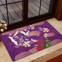 Hawaiian and Japanese Culture Together Rubber Doormat Purple Ohia Lehua Plumeria and Sakura Blooming LT03 - Polynesian Pride