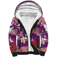 Hawaiian and Japanese Culture Together Sherpa Hoodie Purple Ohia Lehua Plumeria and Sakura Blooming LT03 Unisex Purple - Polynesian Pride