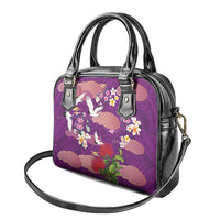 Hawaiian and Japanese Culture Together Shoulder Handbag Purple Ohia Lehua Plumeria and Sakura Blooming LT03 - Polynesian Pride