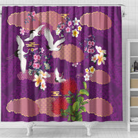 Hawaiian and Japanese Culture Together Shower Curtain Purple Ohia Lehua Plumeria and Sakura Blooming LT03 - Polynesian Pride