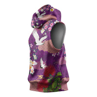 Hawaiian and Japanese Culture Together Sleeveless Hoodie Purple Ohia Lehua Plumeria and Sakura Blooming LT03 - Polynesian Pride