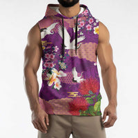 Hawaiian and Japanese Culture Together Sleeveless Hoodie Purple Ohia Lehua Plumeria and Sakura Blooming LT03 - Polynesian Pride