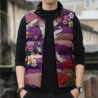 Hawaiian and Japanese Culture Together Sleeveless Puffer Jacket Purple Ohia Lehua Plumeria and Sakura Blooming LT03 - Polynesian Pride