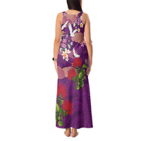 Hawaiian and Japanese Culture Together Tank Maxi Dress Purple Ohia Lehua Plumeria and Sakura Blooming LT03 - Polynesian Pride