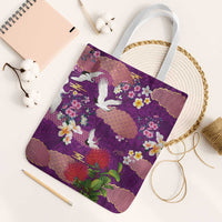 Hawaiian and Japanese Culture Together Tote Bag Purple Ohia Lehua Plumeria and Sakura Blooming LT03 White Strap One Size Purple - Polynesian Pride