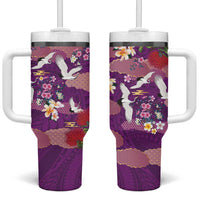 Hawaiian and Japanese Culture Together Tumbler With Handle Purple Ohia Lehua Plumeria and Sakura Blooming LT03 One Size: 40 oz Purple - Polynesian Pride