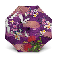 Hawaiian and Japanese Culture Together Umbrella Purple Ohia Lehua Plumeria and Sakura Blooming LT03 One Size Folded 11.42 inch Opened Diameter 37.4 inch Purple - Polynesian Pride