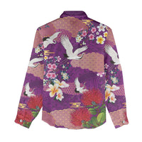 Hawaiian and Japanese Culture Together Women Casual Shirt Purple Ohia Lehua Plumeria and Sakura Blooming LT03 - Polynesian Pride