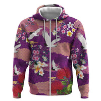 Hawaiian and Japanese Culture Together Zip Hoodie Purple Ohia Lehua Plumeria and Sakura Blooming LT03 Zip Hoodie Purple - Polynesian Pride