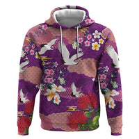 Hawaiian and Japanese Culture Together Zip Hoodie Purple Ohia Lehua Plumeria and Sakura Blooming LT03 Pullover Hoodie Purple - Polynesian Pride