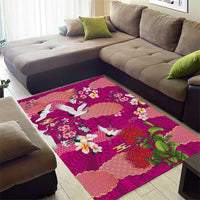 Hawaiian and Japanese Culture Together Area Rug Pink Ohia Lehua Plumeria and Sakura Blooming LT03 - Polynesian Pride