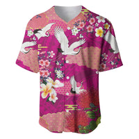 Hawaiian and Japanese Culture Together Baseball Jersey Pink Ohia Lehua Plumeria and Sakura Blooming LT03 Pink - Polynesian Pride