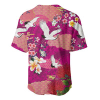 Hawaiian and Japanese Culture Together Baseball Jersey Pink Ohia Lehua Plumeria and Sakura Blooming LT03 - Polynesian Pride