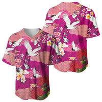 Hawaiian and Japanese Culture Together Baseball Jersey Pink Ohia Lehua Plumeria and Sakura Blooming LT03 - Polynesian Pride