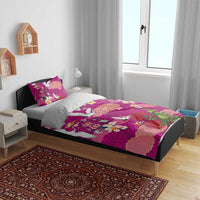 Hawaiian and Japanese Culture Together Bedding Set Pink Ohia Lehua Plumeria and Sakura Blooming - Polynesian Pride