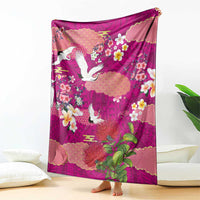 Hawaiian and Japanese Culture Together Blanket Pink Ohia Lehua Plumeria and Sakura Blooming LT03 - Polynesian Pride