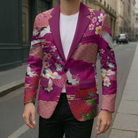 Hawaiian and Japanese Culture Together Blazer Pink Ohia Lehua Plumeria and Sakura Blooming LT03 - Polynesian Pride