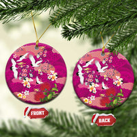 Hawaiian and Japanese Culture Together Ceramic Ornament Pink Ohia Lehua Plumeria and Sakura Blooming LT03 Circle Pink - Polynesian Pride