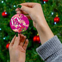 Hawaiian and Japanese Culture Together Ceramic Ornament Pink Ohia Lehua Plumeria and Sakura Blooming LT03 - Polynesian Pride