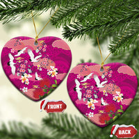 Hawaiian and Japanese Culture Together Ceramic Ornament Pink Ohia Lehua Plumeria and Sakura Blooming LT03 Heart Pink - Polynesian Pride