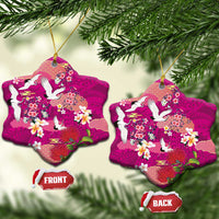 Hawaiian and Japanese Culture Together Ceramic Ornament Pink Ohia Lehua Plumeria and Sakura Blooming LT03 Snow Flake Pink - Polynesian Pride