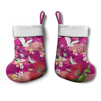 Hawaiian and Japanese Culture Together Christmas Stocking Pink Ohia Lehua Plumeria and Sakura Blooming LT03 - Polynesian Pride